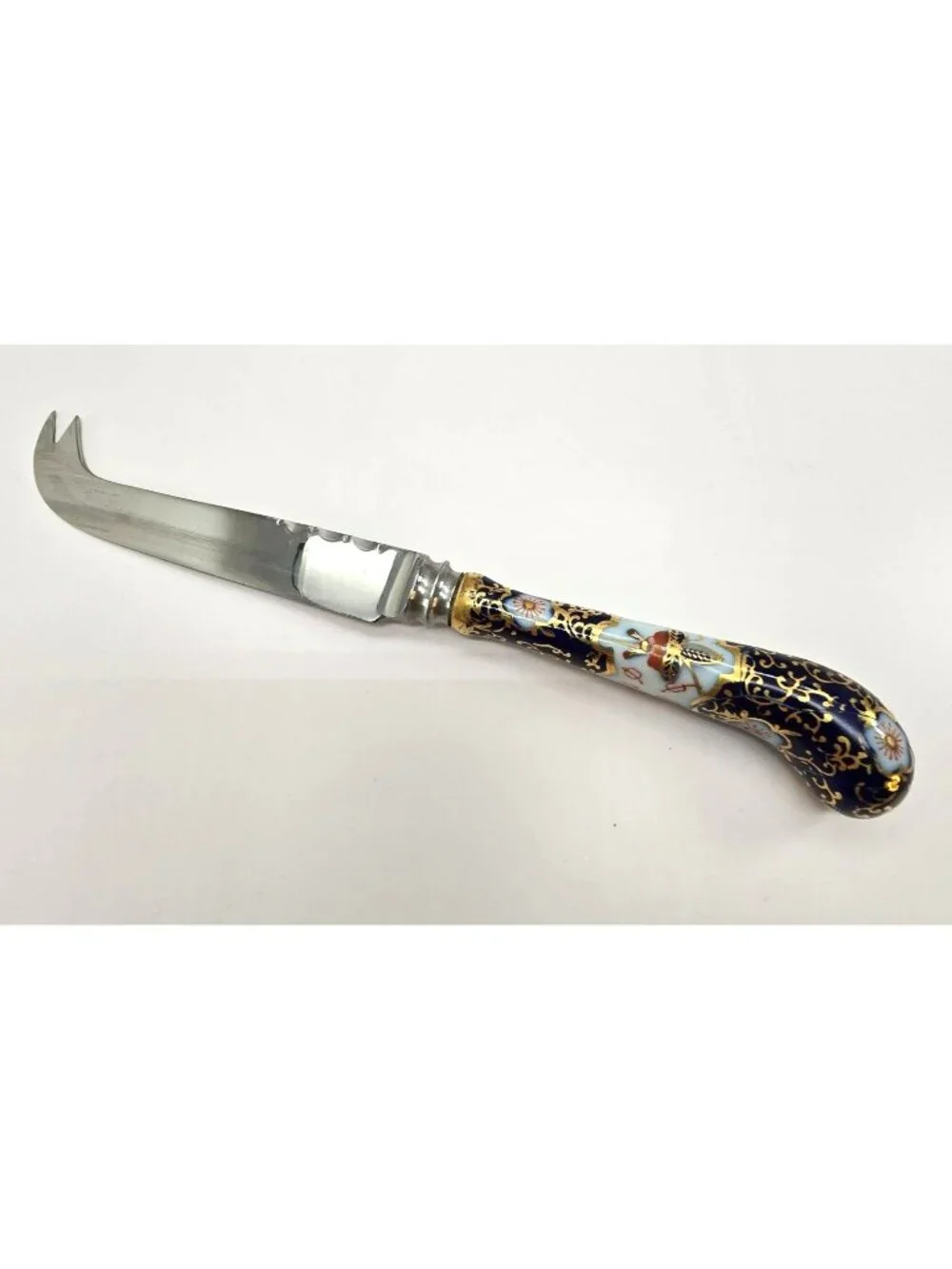 Vintage Sheffield Cheese Knife Stainless Steel Ornate Porcelain Handle VL5066